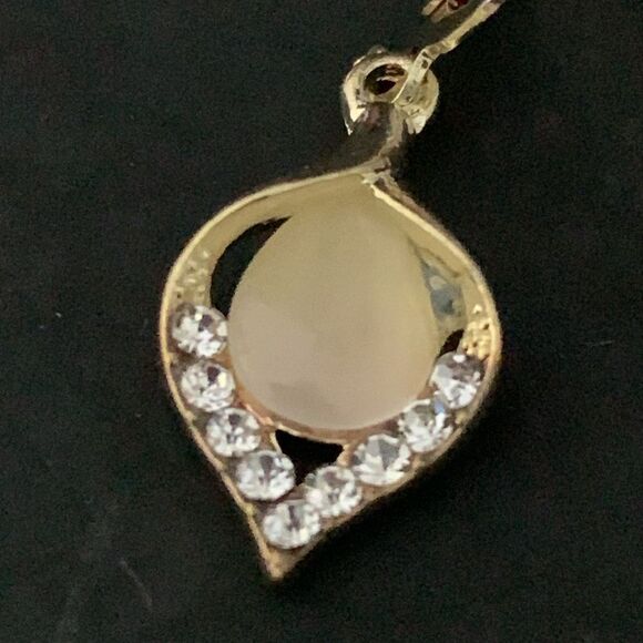 Polished Leaf Teardrop Earrings, Faux Opal & Rhinestones, Gold-Tone - Picture 5 of 11